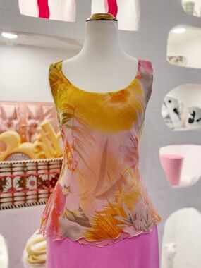 Silk Mesh Floral Flowy Blouse Made in Italy